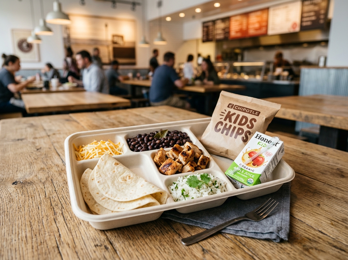 Realistic photo of a Chipotle kid's meal build-your-own combo